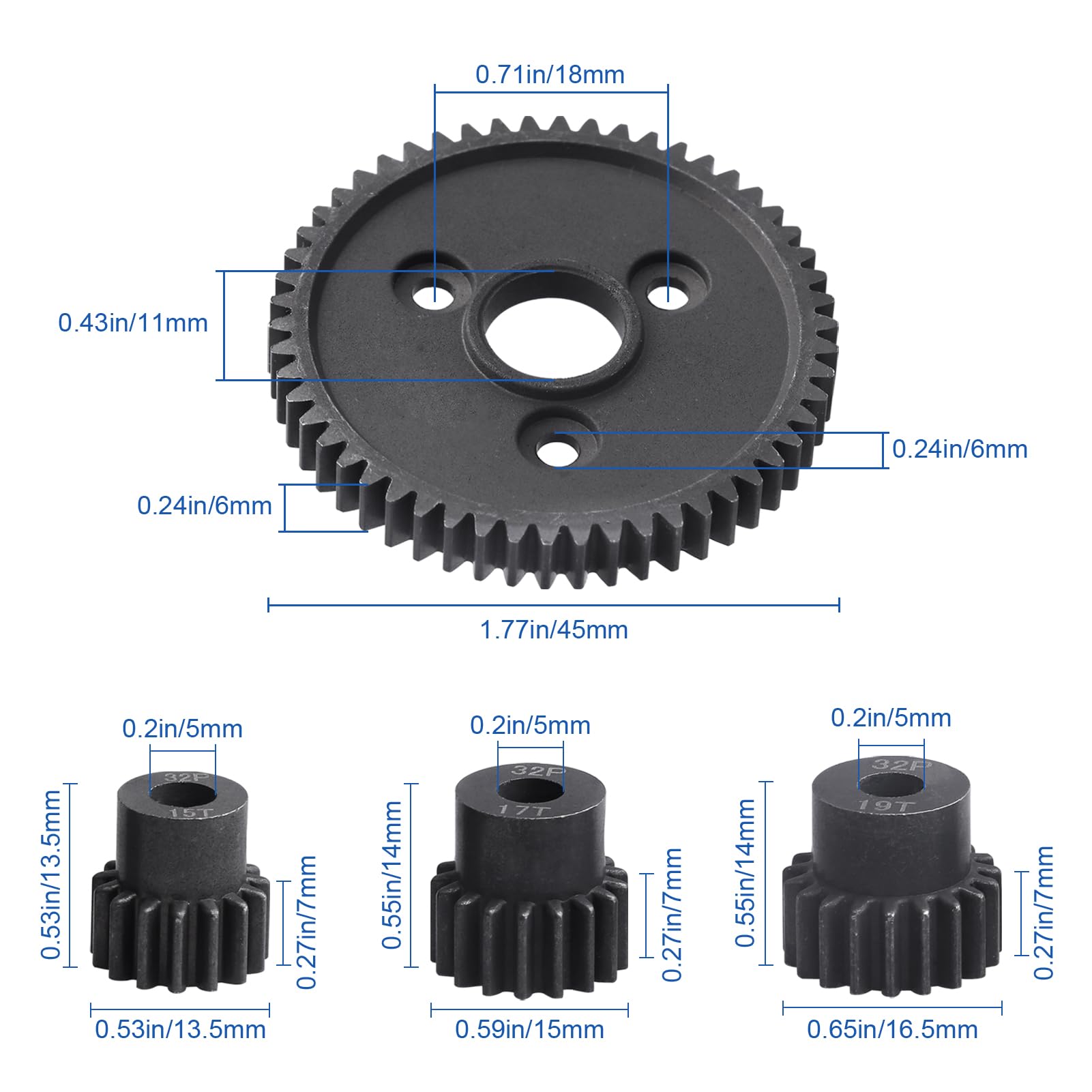 Amazon.com: RC Metal Steel 54T 32P Spur Gear with 15T/17T/19T